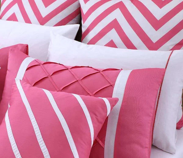 Luxury Box Pleats Duvet Set - Pink And White (076)