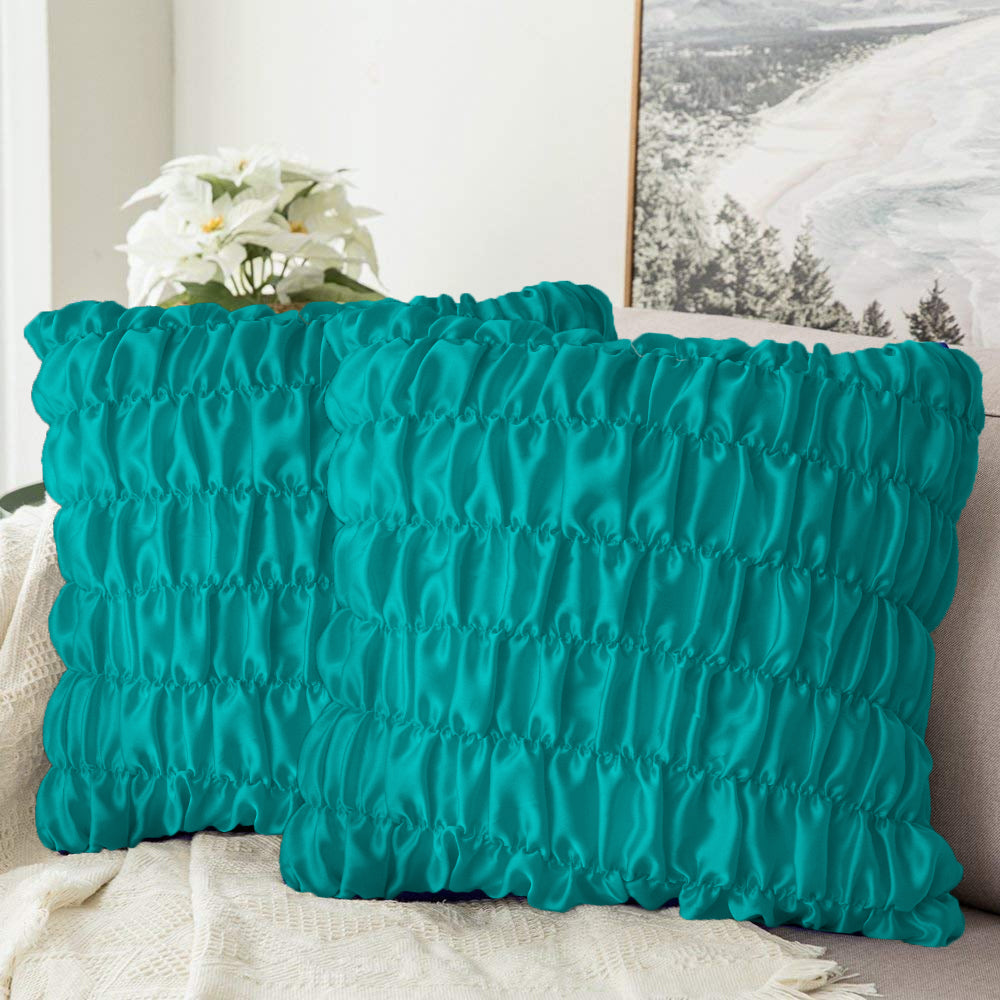 Pack Of 2 Luxury Silk Ruffle Cushions - Cyan