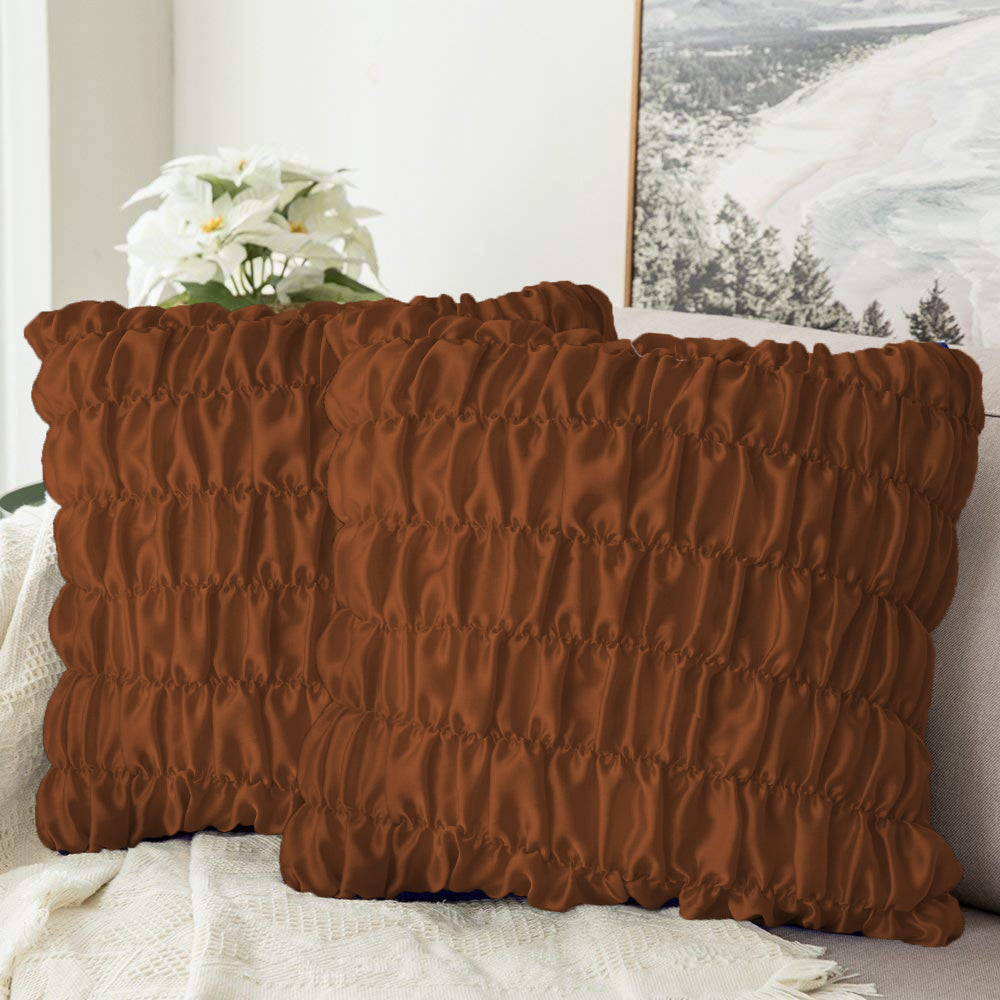 Pack Of 2 Luxury Silk Ruffle Cushions - Brown