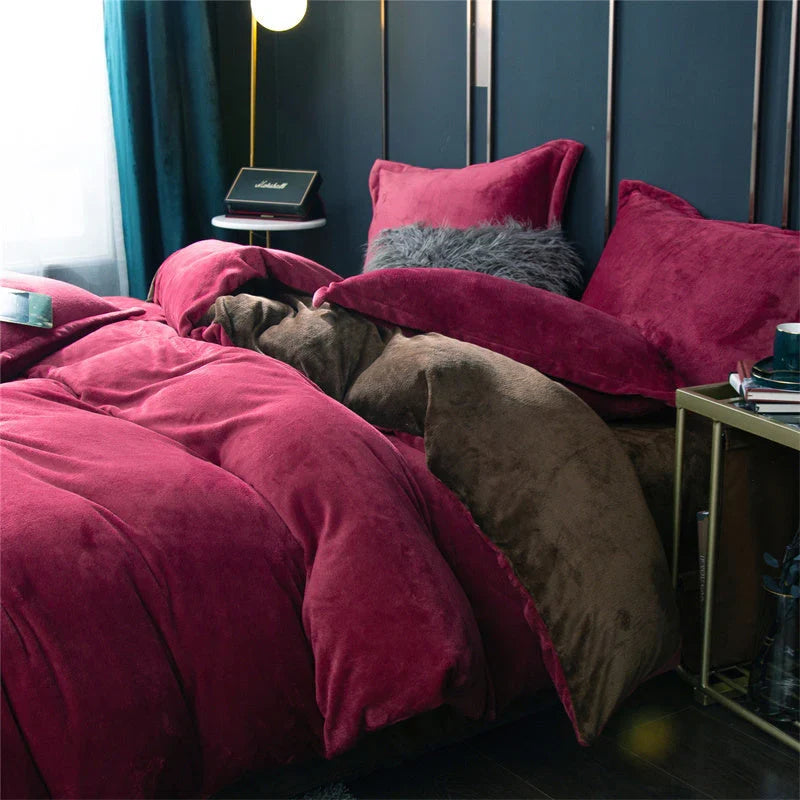 Reversible Duvet Set Velvet - Maroon & Brown (289)