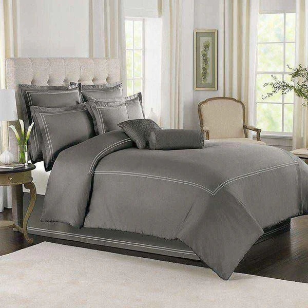 Cotton Sateen Baratta Stitch Duvet Set - Grey & White