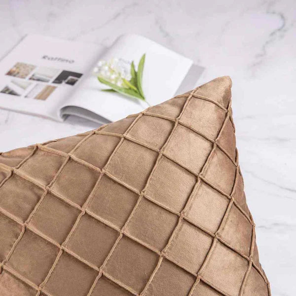 Pack of 2 Velvet Decorative Pleated Square Cushion - Camel