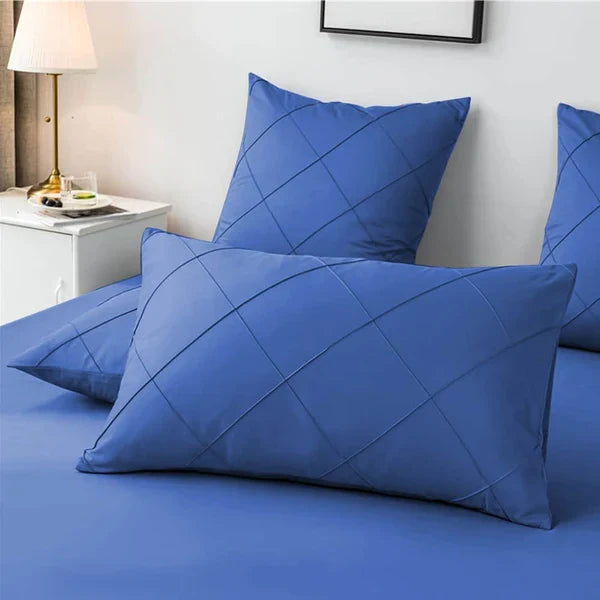 Cross Pleated Duvet Set - Blue (028)