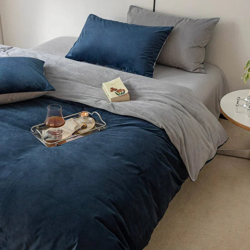 Reversible Duvet Set Velvet - Blue & Grey (299)