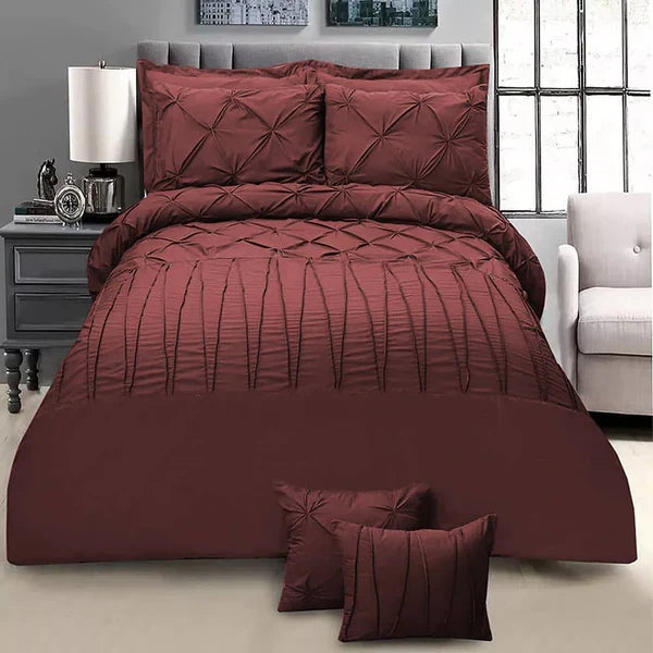 8 Pieces Pintuck & Cross Pleated Duvet Set - Maroon (226)