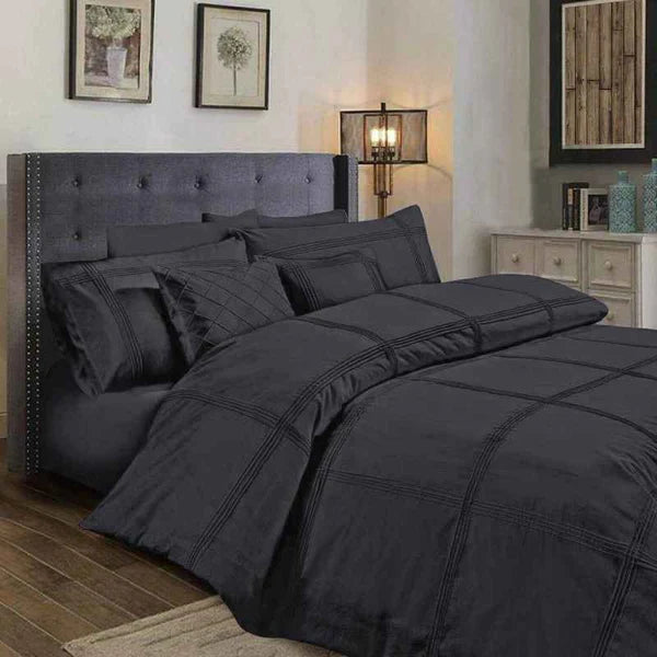 Box Pleated Duvet Set - Grey (009)