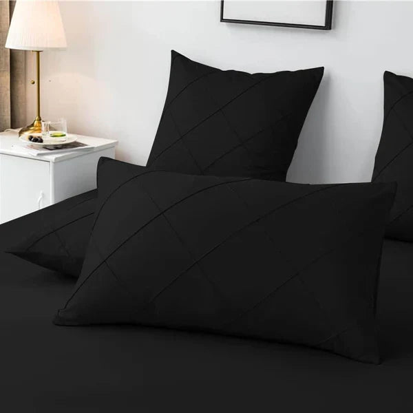 Cross Pleated Duvet Set - Black (027)