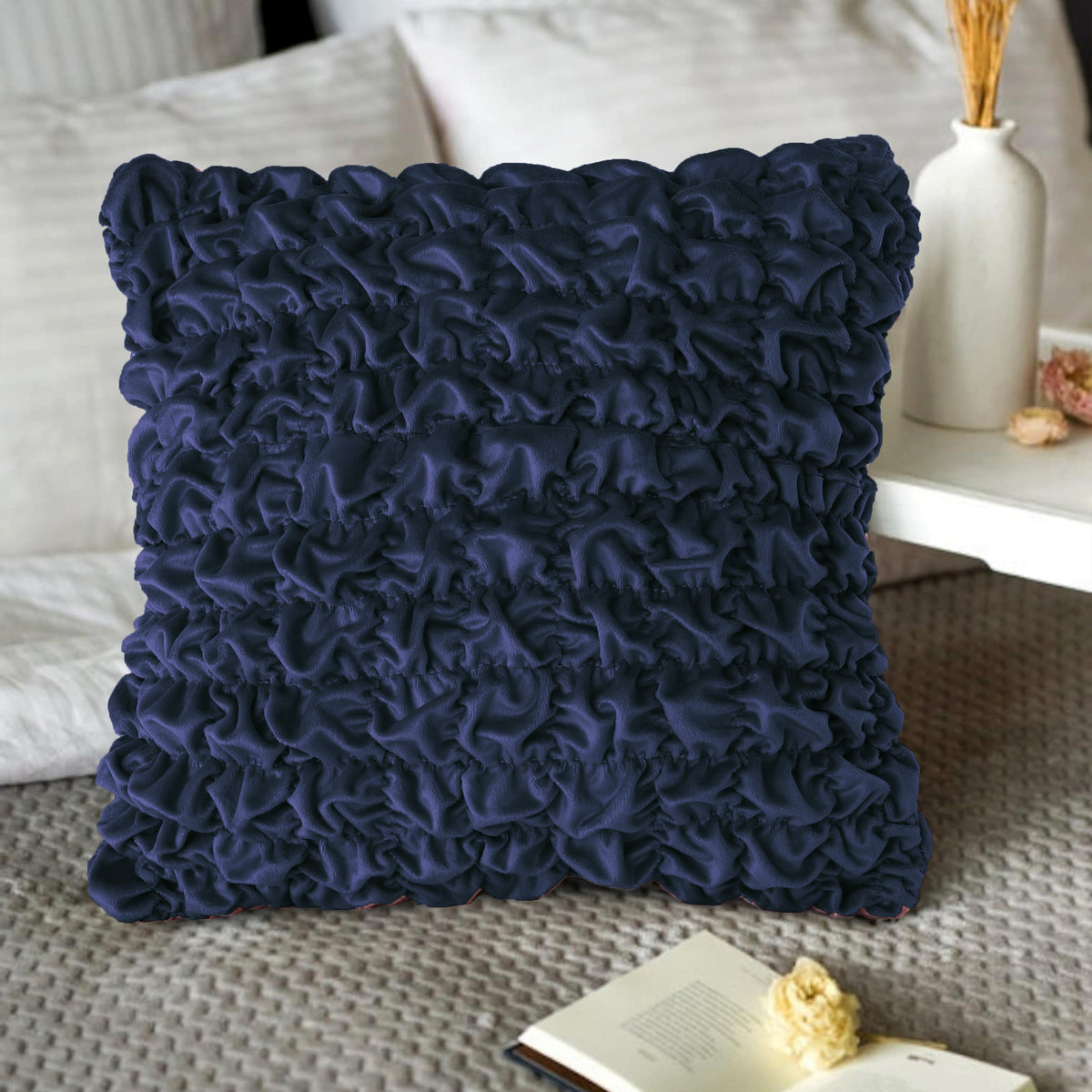 Pack Of 2 Luxury Velvet Ruffle Cushions - Navy Blue