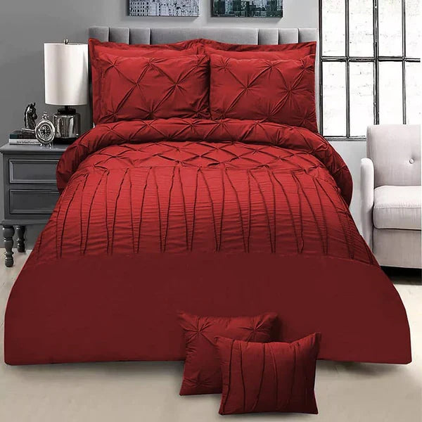 8 Pieces Pintuck & Cross Pleated Duvet Set - Red (228)