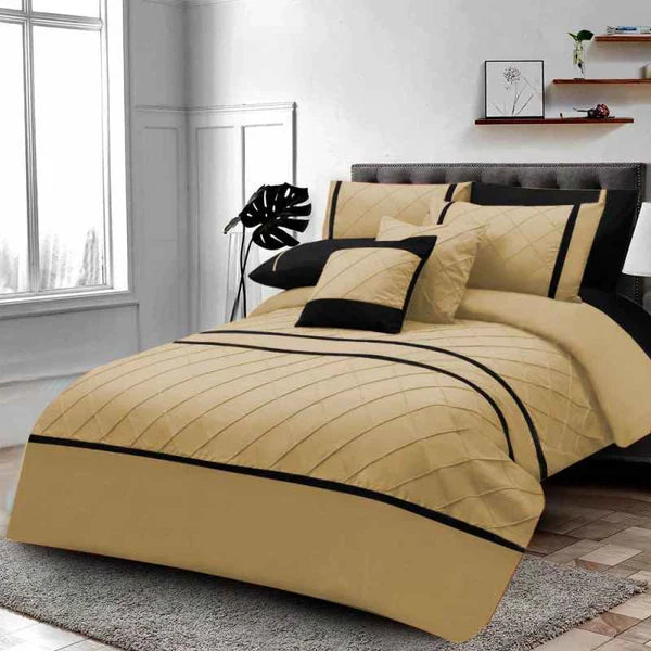 Pinch Pleated Duvet Set 8 Pieces - Natural & Black (105)