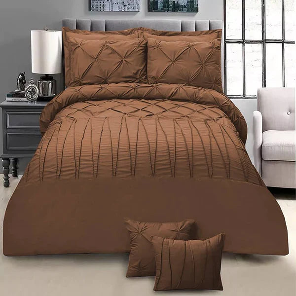 8 Pieces Pintuck & Cross Pleated Duvet Set - Brown (223)