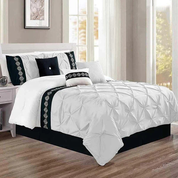 Embroidered Pintuck Duvet Set - White (139)