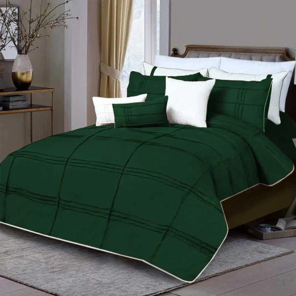 Box Pleated Duvet Set - Green & White (008)