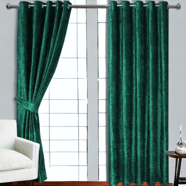 (2 Pieces) PLAIN Velvet Curtain - Green (0061)