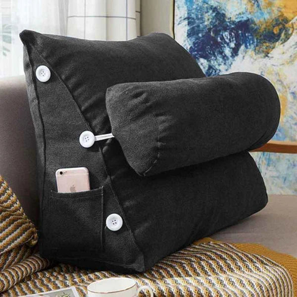Triangular Back Rest Pillow/Cushion - Black