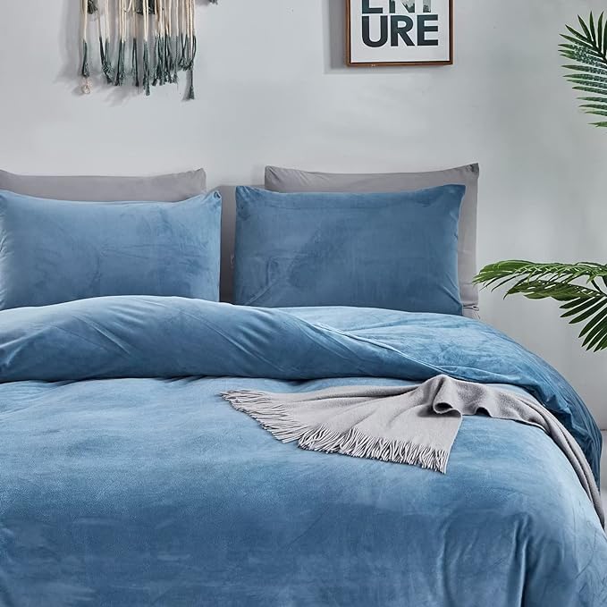 Reversible Duvet Set Velvet - Lake Blue & Grey (287)