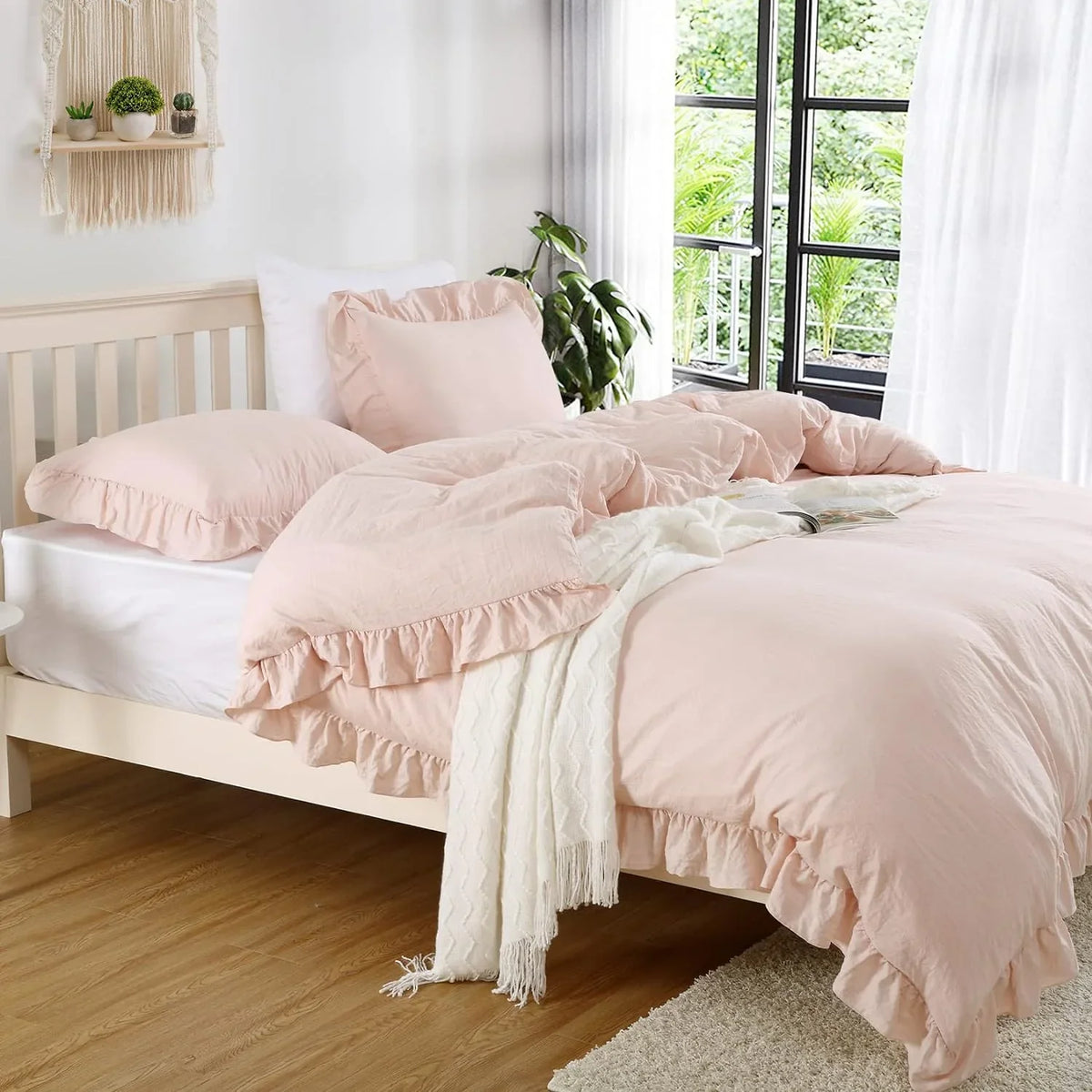 3 Pcs Ruffle Edge Duvet Cover Set - Light Pink (259)