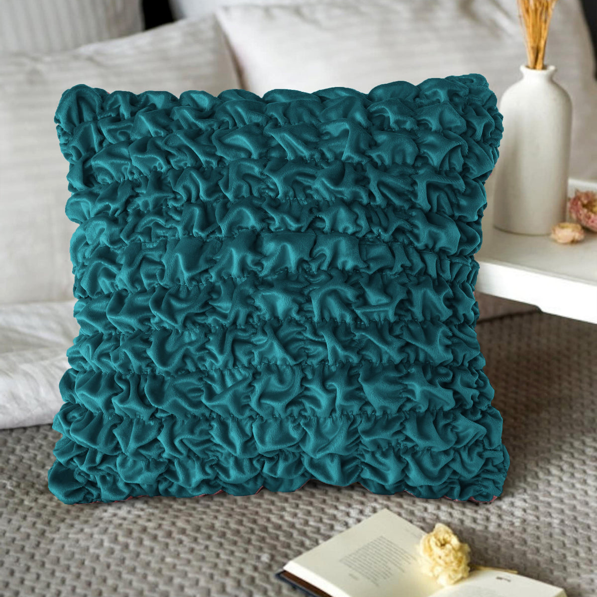Pack Of 2 Luxury Velvet Ruffle Cushions - Teal