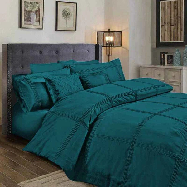 Box Pleated Duvet Set - Teal (017)