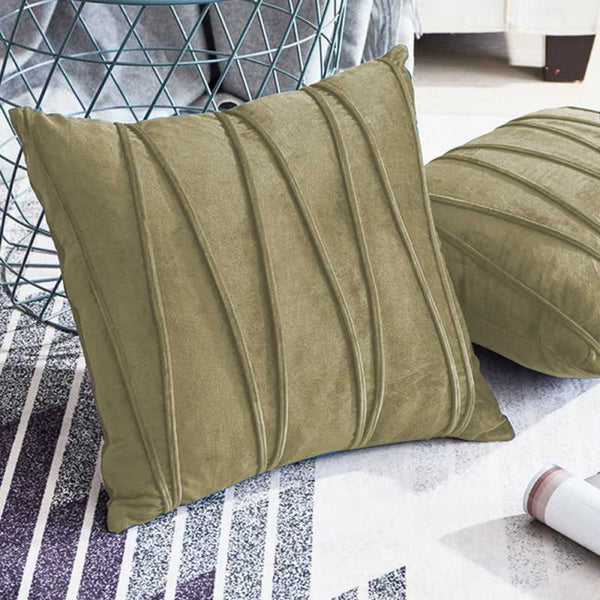 Pack of 2 Velvet Decorative Pleated Square Cushion - Army Green