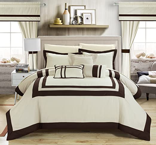 Embellish Patch Pleated Duvet Set -Cream & Brown (069)