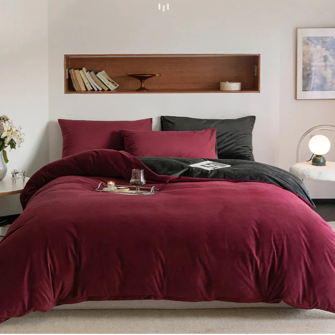 Reversible Duvet Set Velvet - Red & Black (297)