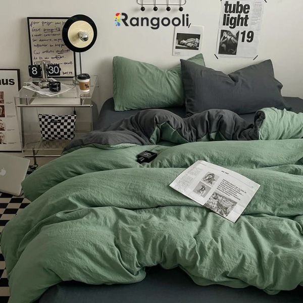 Reversible Duvet Cover Set King Size- Green & Black (194)