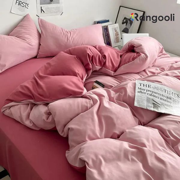 Reversible Duvet Cover Set King Size - Pink Shades (163)