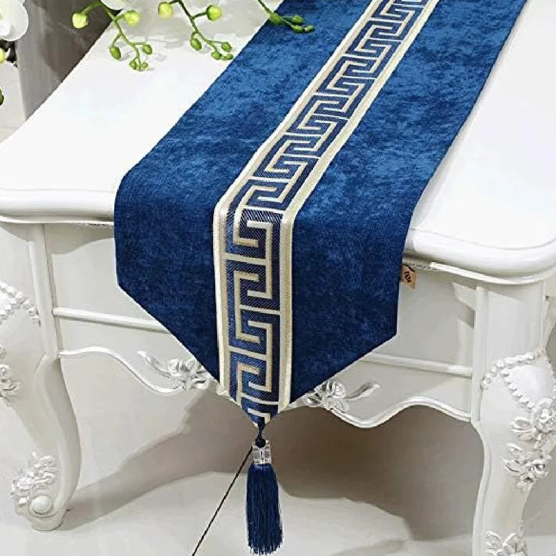 7 Pieces Splendid Velvet Table Runner Navy Blue