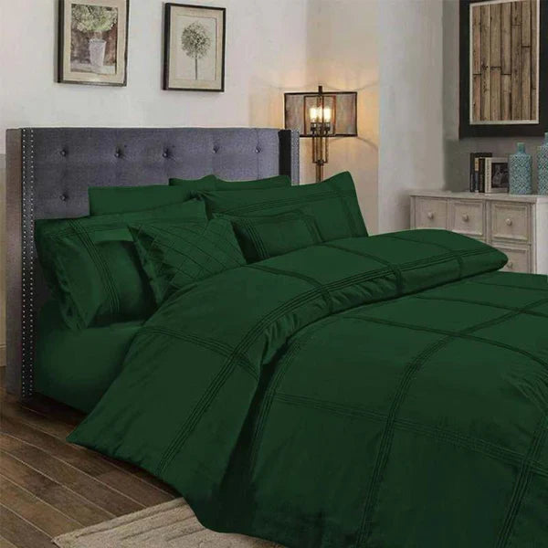 Box Pleated Duvet Set - Green (007)