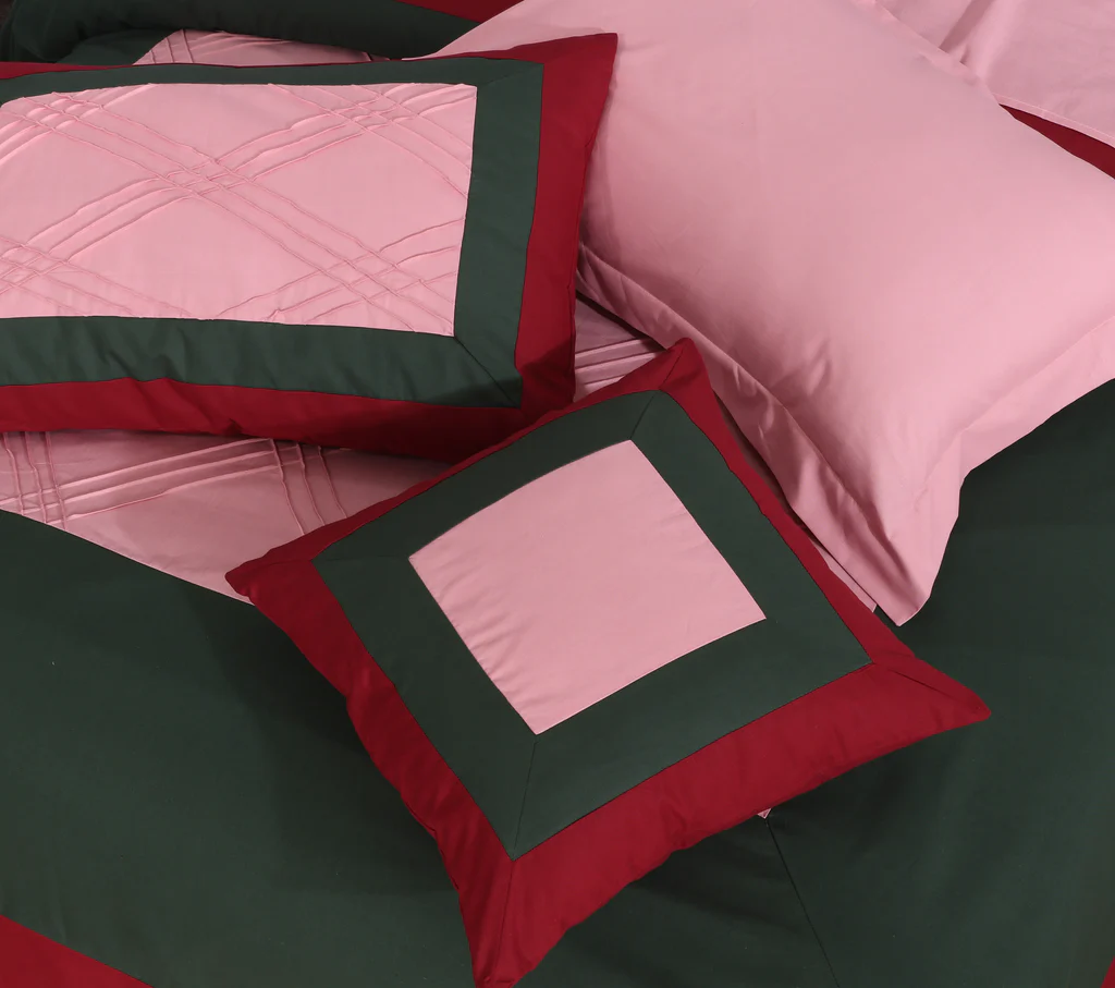 Embellish Patch Pleated Duvet Set - Pink & Red (273)