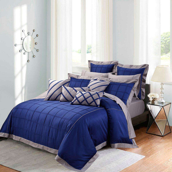 Luxury Box Pleats Duvet Set - Blue And Grey (073)
