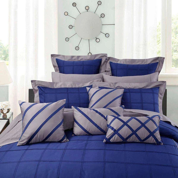 Luxury Box Pleats Duvet Set - Blue And Grey (073)