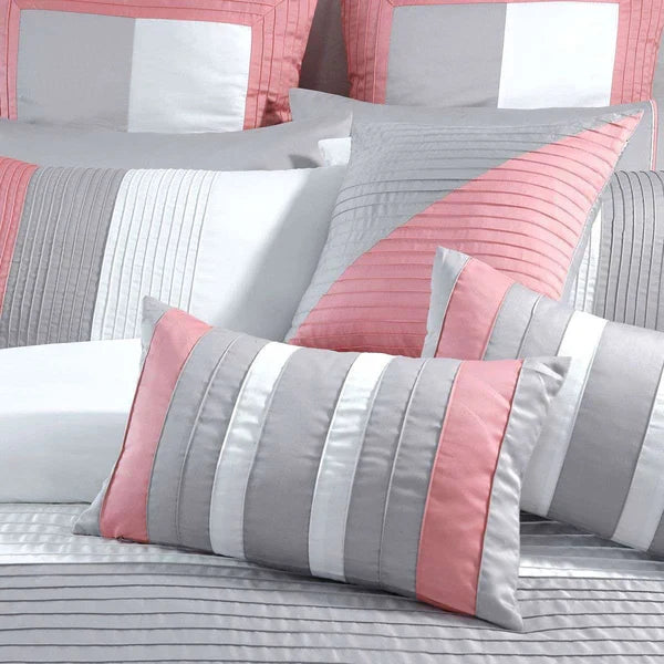 Luxury Horizontal Pleats Duvet Set - Grey And Pink (088)