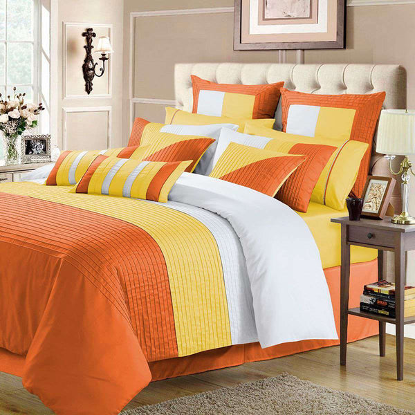 Luxury Horizontal Pleats Duvet Set - Orange And Yellow (089)