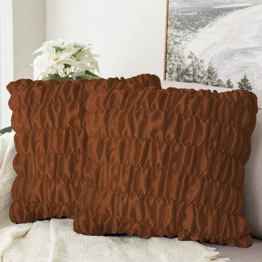 Pack Of 2 Luxury Silk Ruffle Cushions  - Brown
