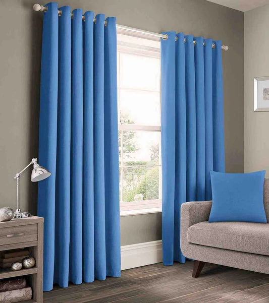 2 Pieces Plain Dyed Eyelet Curtains with linning - Blue (0086)