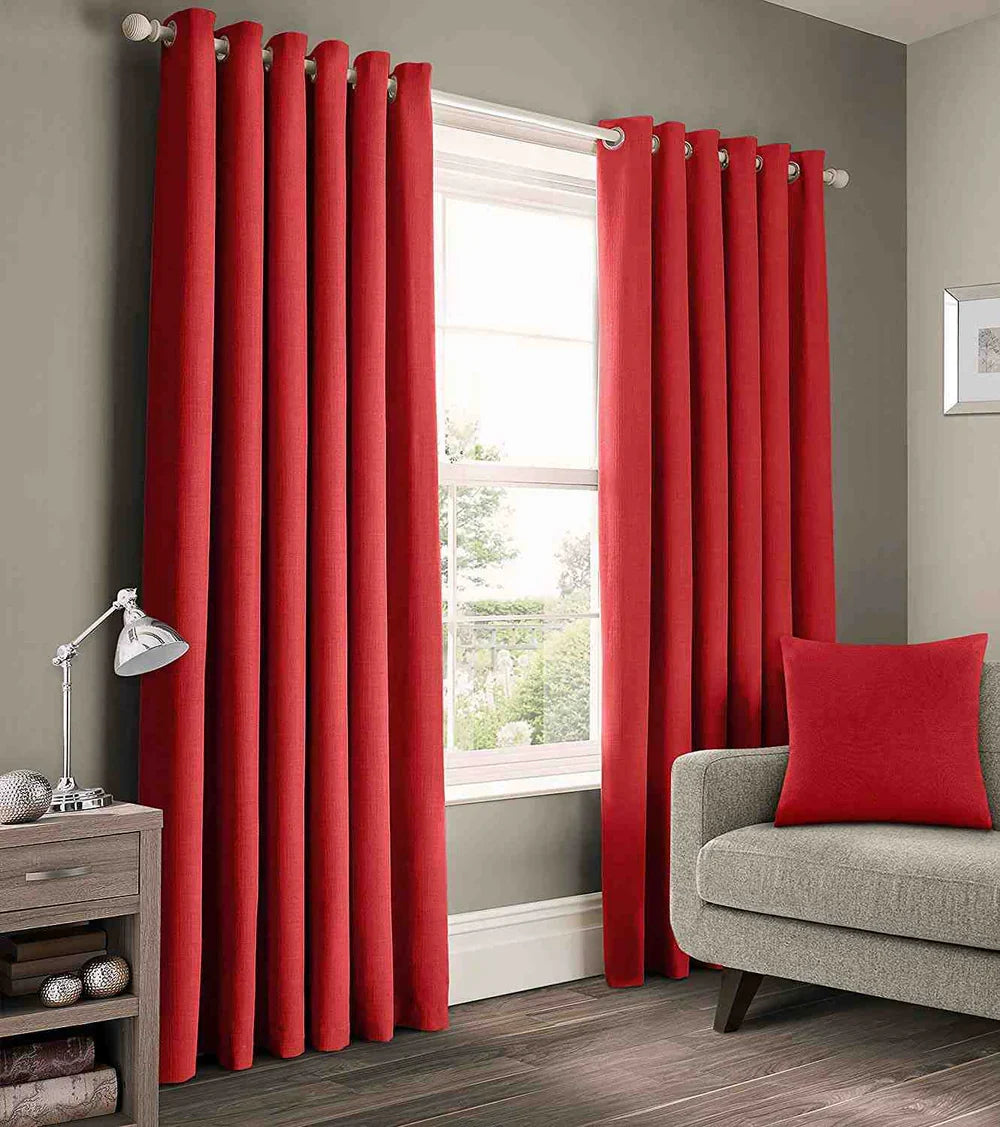 2 Pieces Plain Dyed Eyelet Curtains with linning - Red (0093)