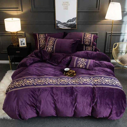 Luxury Embossed Velvet Duvet Set - Purple