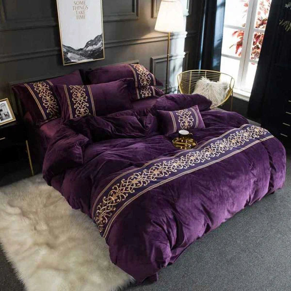 Luxury Embossed Velvet Duvet Set - Purple