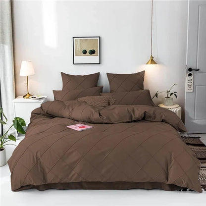 Cross Pleated Duvet Set - Chocolate (029)
