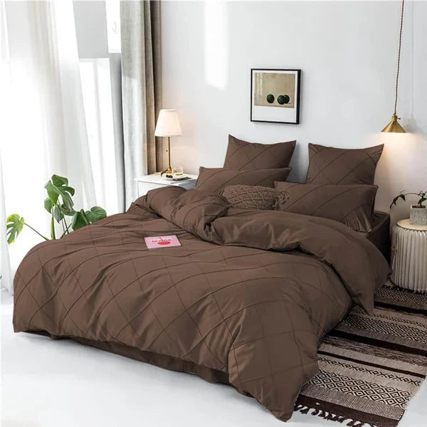 Cross Pleated Duvet Set - Chocolate (029)