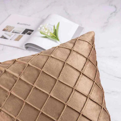 Pack of 2 Velvet Decorative Pleated Square Cushion - Camel