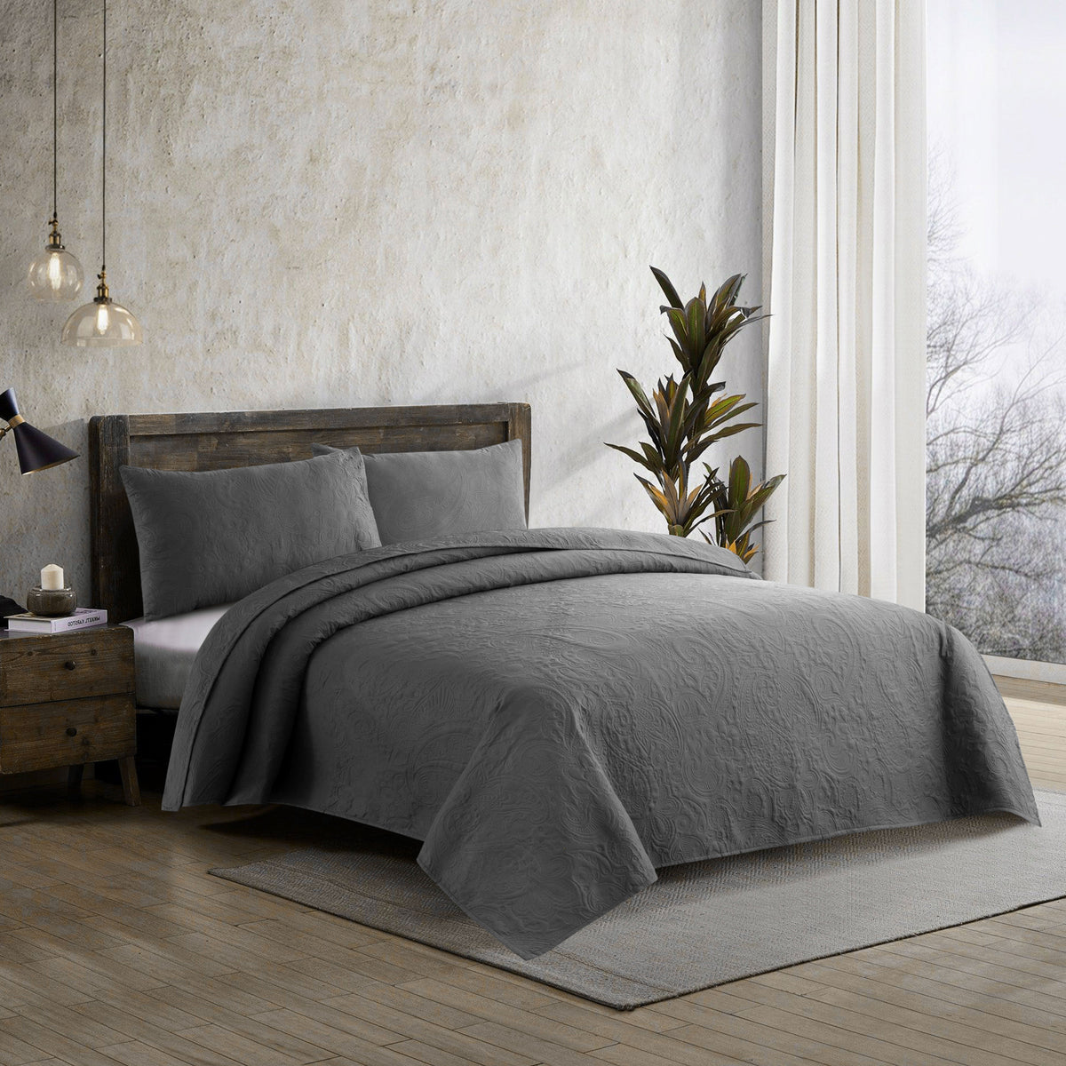 Spiral Vibes 3 Pcs Ultrasonic Bedspread - Dark Grey