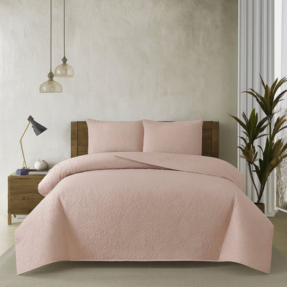 Spiral Vibes  3 Pcs Ultrasonic Bedspread - Peach