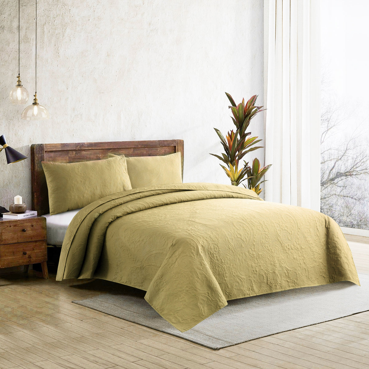 Spiral Vibes 3 Pcs Ultrasonic Bedspread - Mustard Skin