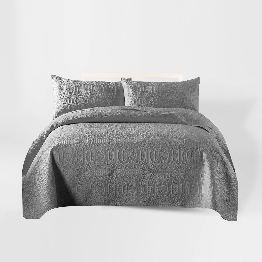 3 Pcs Ultrasonic Bedspread - Light Grey (006)
