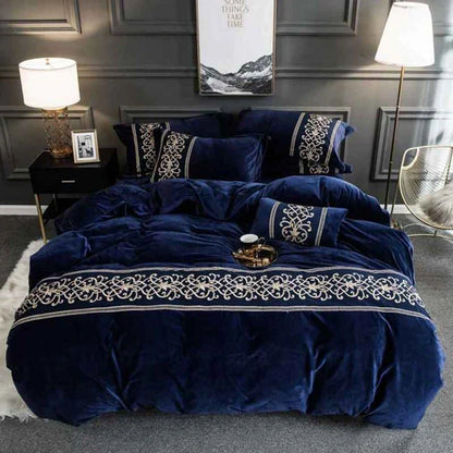 Luxury Embossed Velvet Duvet Set - Blue