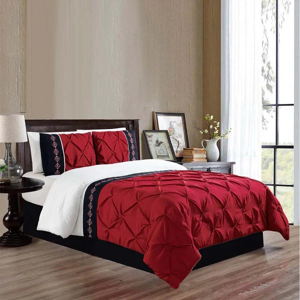 Embroidered Pintuck Duvet Set - Red (138)