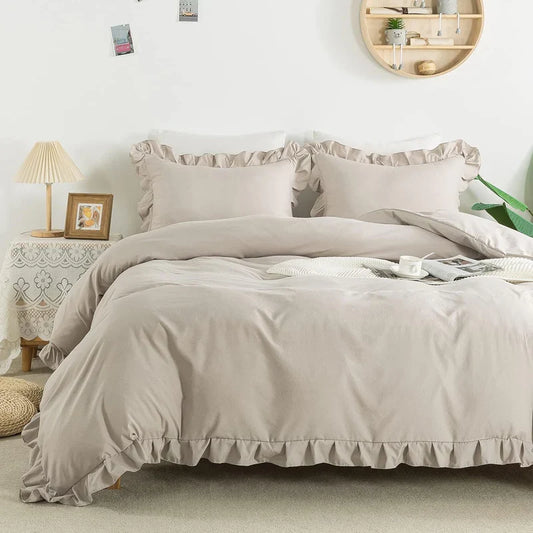 3 Pcs Ruffle Edge Duvet Cover Set - Skin (261)